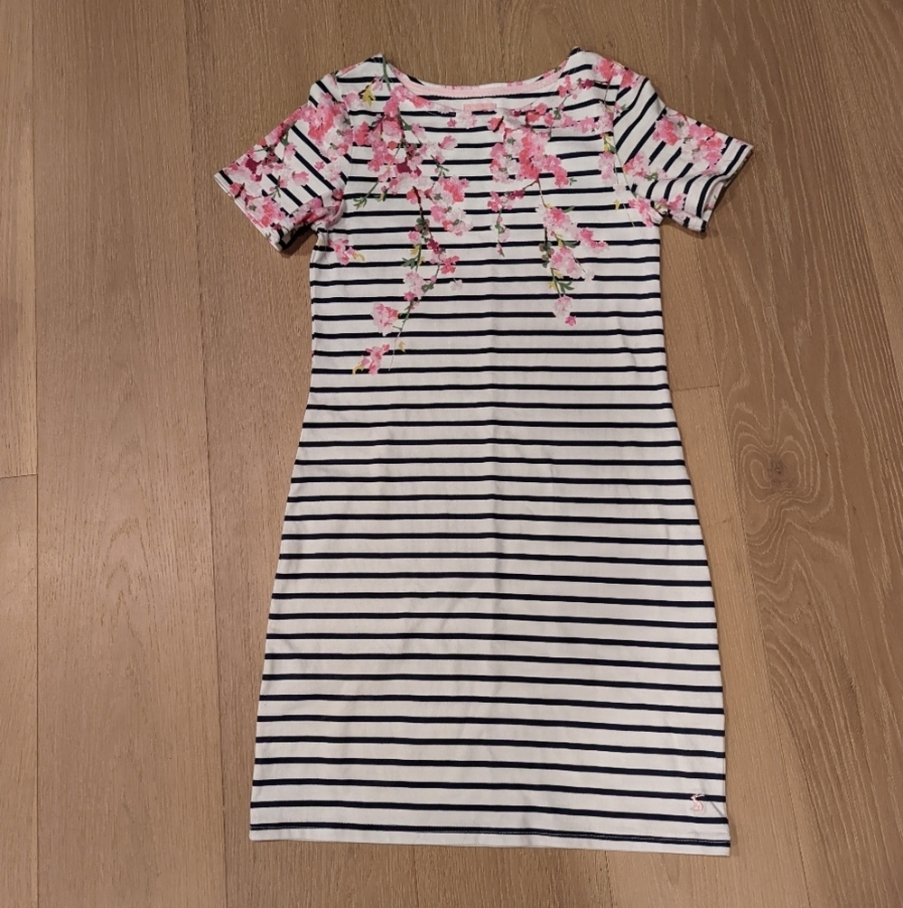 Striped Dress with Pink Floral Design